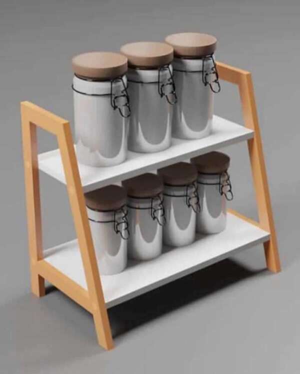 ชั้นไม้ขาว 2 ชั้น – ครัวอเนกประสงค์มินิมอล