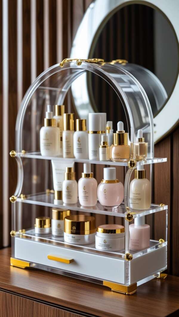 ชั้นจัดเครื่องสำอางแบบโค้ง